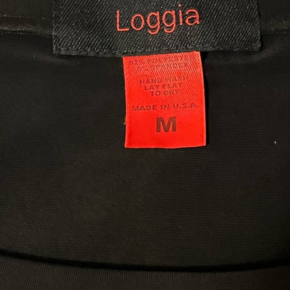 Loggia Black & Print Colorblock poly/Spandex Boxy Crew Top, size Medium - Picture 7 of 9